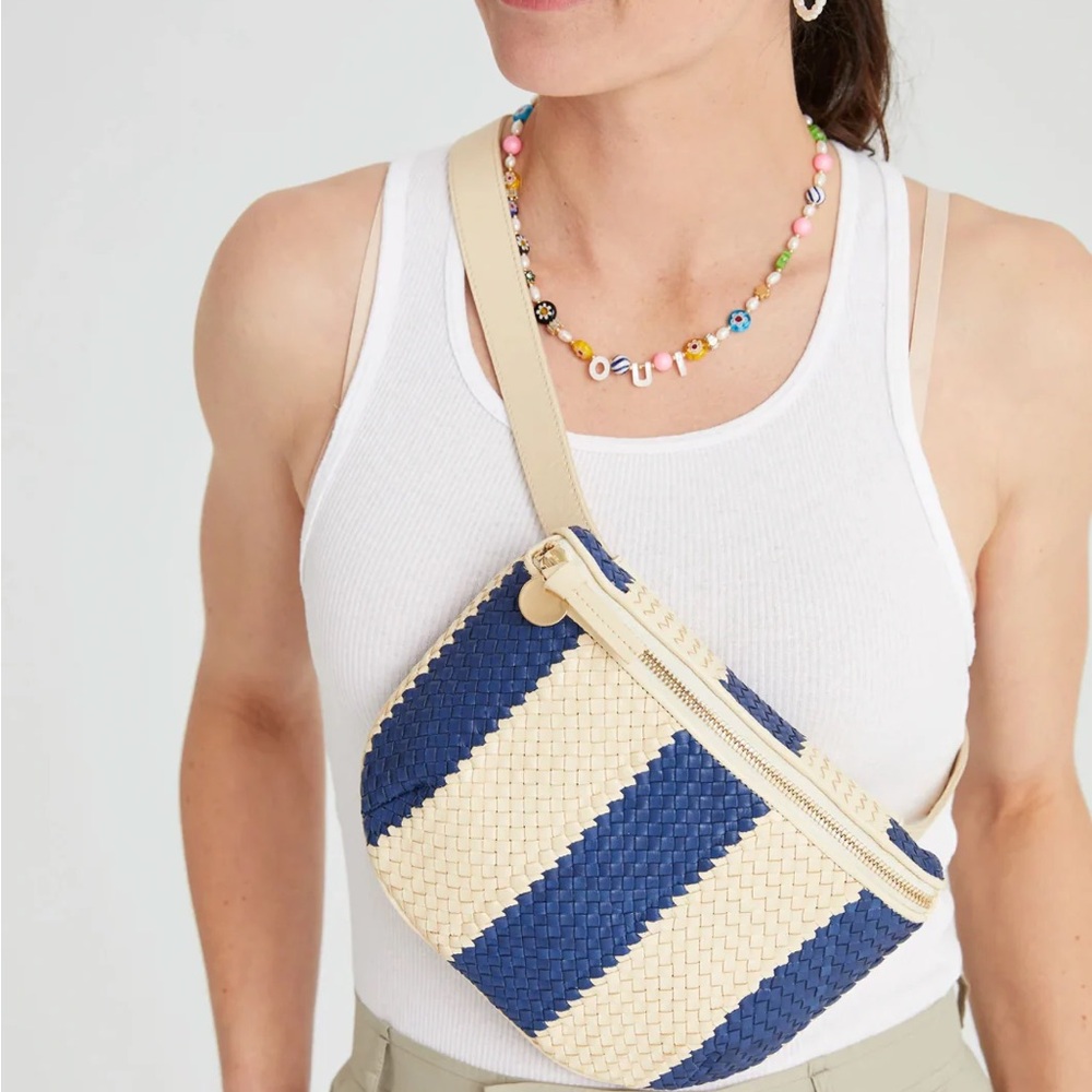 Clare V. | Fanny Pack, Indigo and Cream Woven Racing Stripes
